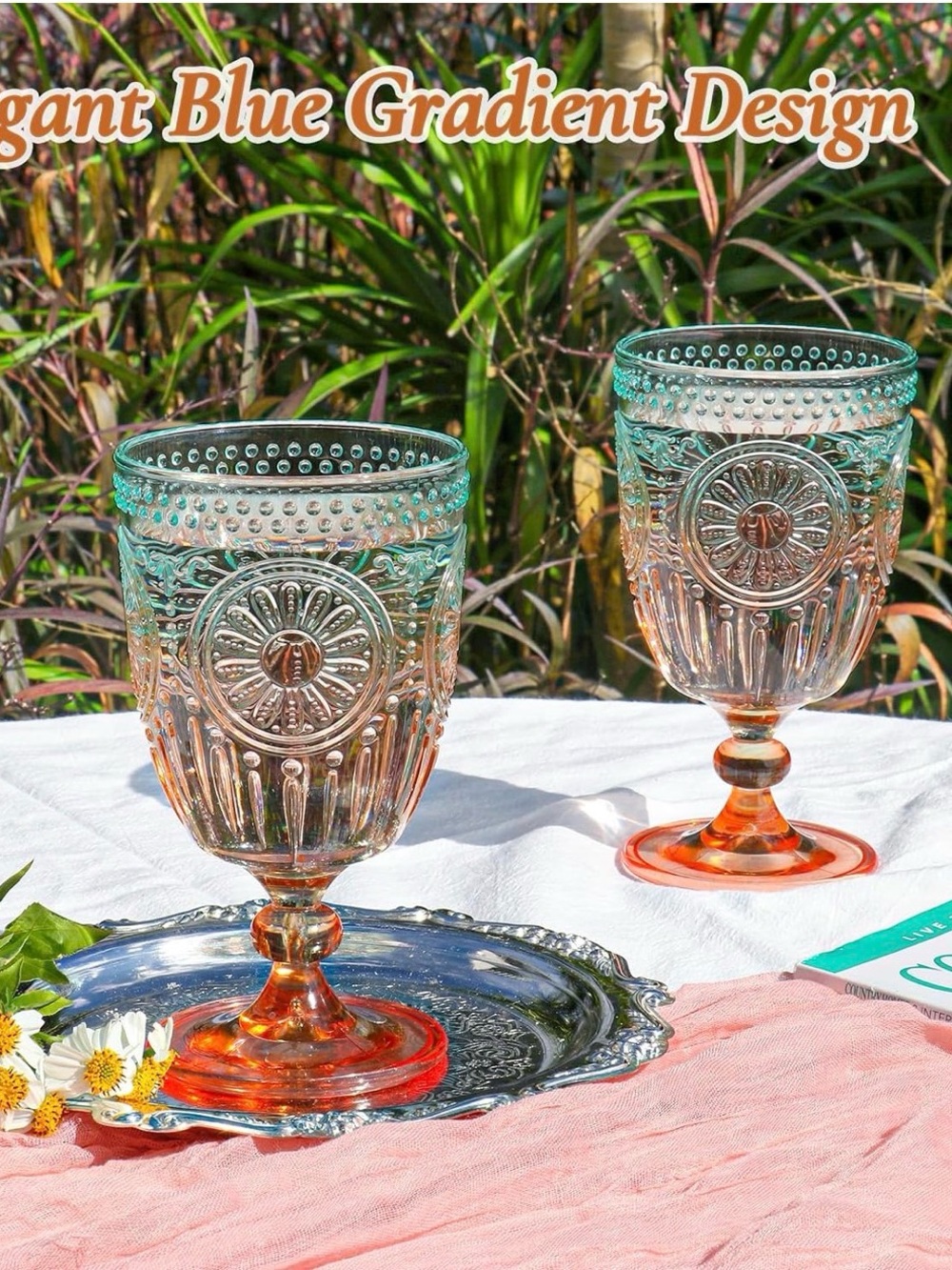 Elegant Blue-Orange Vintage wine glass - Set of 12